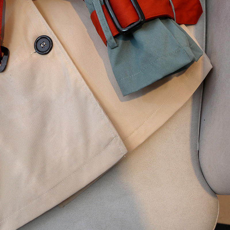 Hikigawa Chic Fashion Trench Vintage Elegant Contrast Culoare La începutul primăverii Lejer Versatil Patchwork Legat Sacou Top Mujer