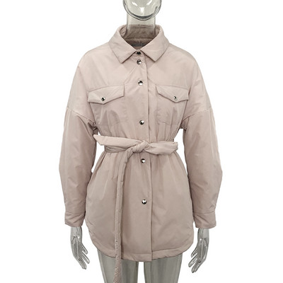 Malina Пролетни паркове с обърната яка Дамски модни палта с колан с вратовръзка Дамски елегантни едноредни памучни якета Женски дамски