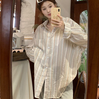 Design Sense Niche Ретро широка риза Слънцезащитна жилетка Риза Дамска лятна дневна горна риза с дълги ръкави