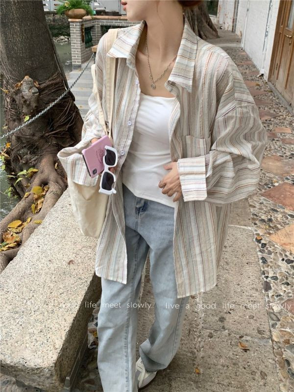 Design Sense Niche Ретро широка риза Слънцезащитна жилетка Риза Дамска лятна дневна горна риза с дълги ръкави