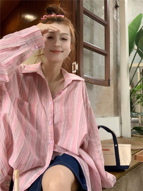 Design Sense Niche Ретро широка риза Слънцезащитна жилетка Риза Дамска лятна дневна горна риза с дълги ръкави