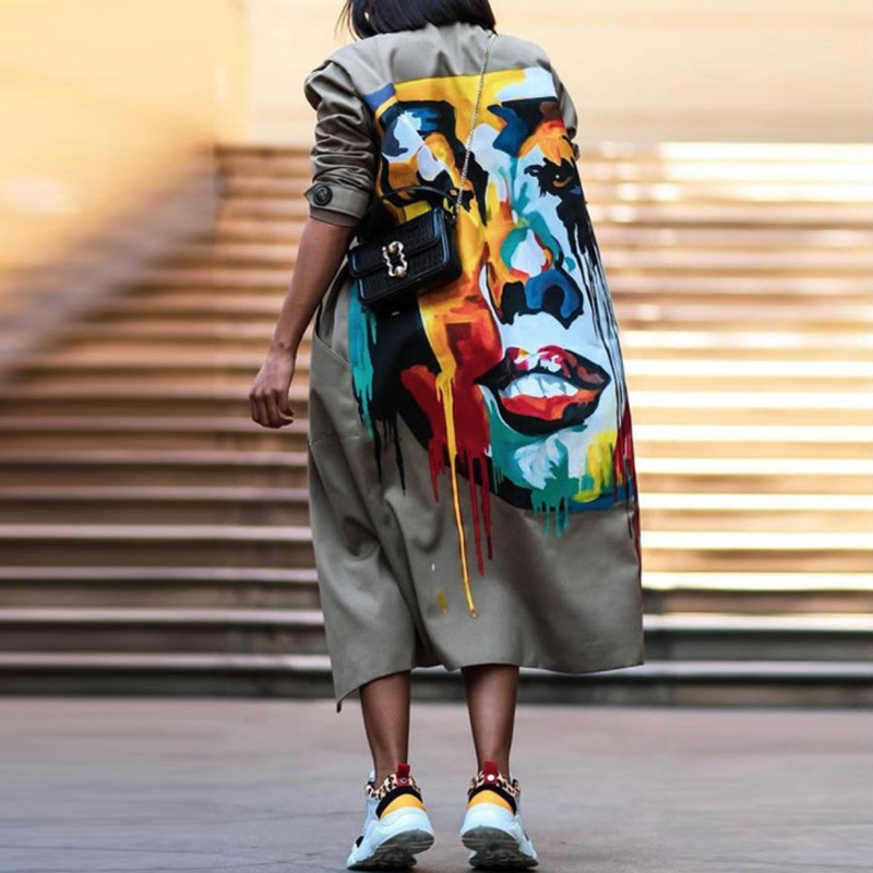 Ženska ležerna gornja odjeća u trenču Modni Harajuku kaputi s reverima s otisnutim gumbima Ženska gornja odjeća Jesen Zima Elegantna duga vjetrovka