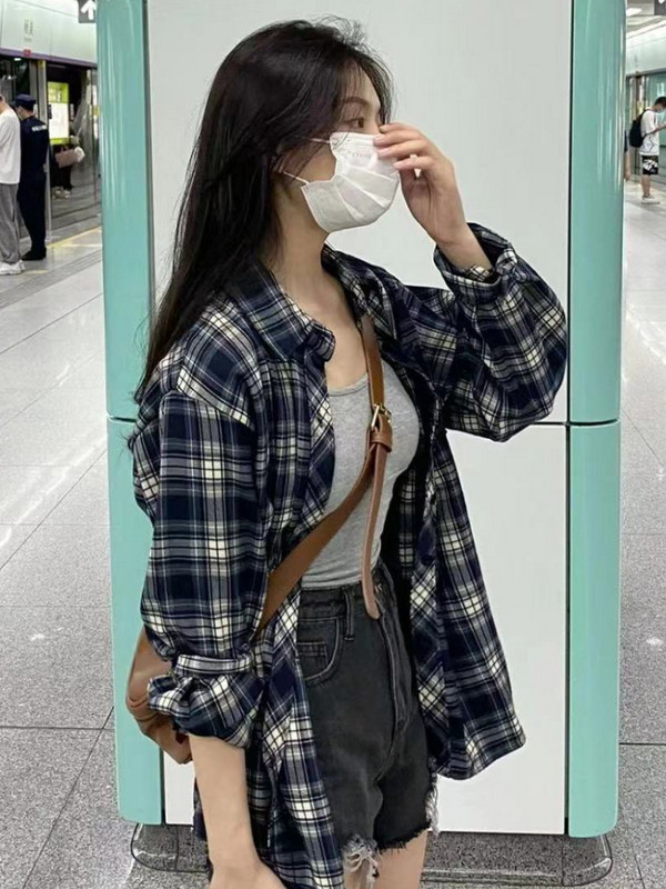 Moteriški, minimalistiniai, rudens marškiniai, tinkantys korėjietiško stiliaus pledas, patogūs senoviniai laisvalaikio prašmatnūs vienviečiai biuro drabužiai moterims