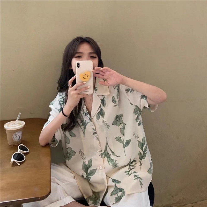 3 размера Всички съвпадащи модни каузални флорални ретро основни дамски ризи с къс ръкав с вдлъбнатини