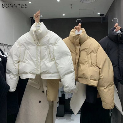 Īsa stila parkas Sieviešu brīvs brīvais laiks Solids Harajuku Trendy Stand Collar Overcoats Vienkārša dizaina Ulzzang Streetwear