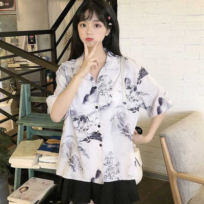 Xpqbb Πουκάμισα Γυναικεία Vintage Floral Εκτύπωση Μπλούζες με κοντό μανίκι με οδοντωτές κοντομάνικες μπλούζες Γυναικεία μπλούζα με κουμπιά κολεγιακού στυλ Καλοκαίρι