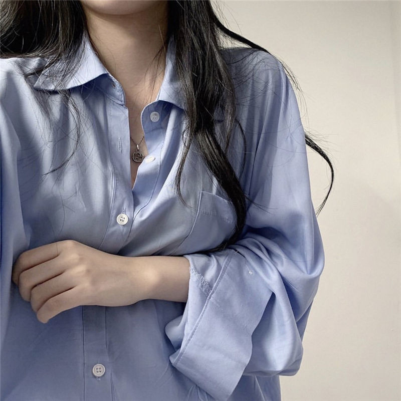 Ризи Дамски Пролет Есен Обикновена свободна ежедневна риза Дамска корейска стилна BF шик мода Универсални елегантни горнища Дамски нежни нови