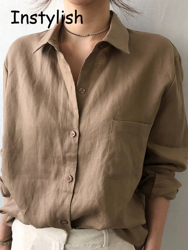 Slobodno vrijeme Pamučna lanena široka košulja dugih rukava Ženska proljeće Ljeto Vintage Harjauku Streetwear Prevelika bluza Elegantna gornja tunika