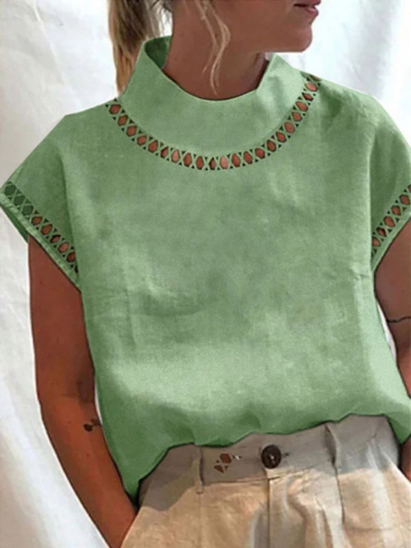 Винтидж топове Mujer Дамска блуза, плътна памучна лятна ежедневна шикозна туника, голяма яка със стойка, големи бели блузи, блузи