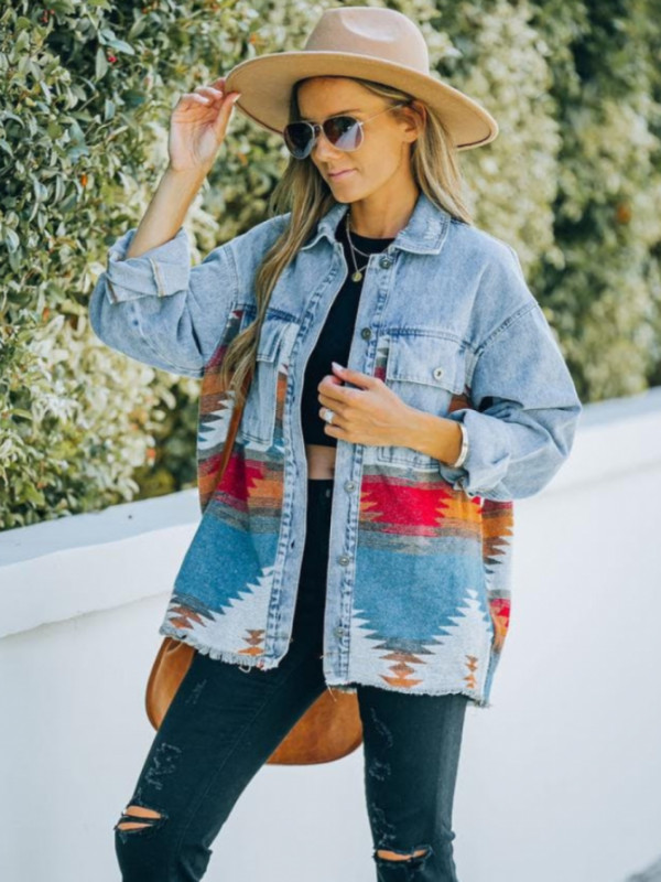 Дамско дънково яке Есен и зима Нов дизайн Дамско облекло Вълнено палто с дънкови шевове Ретро яке Ежедневна тенденция