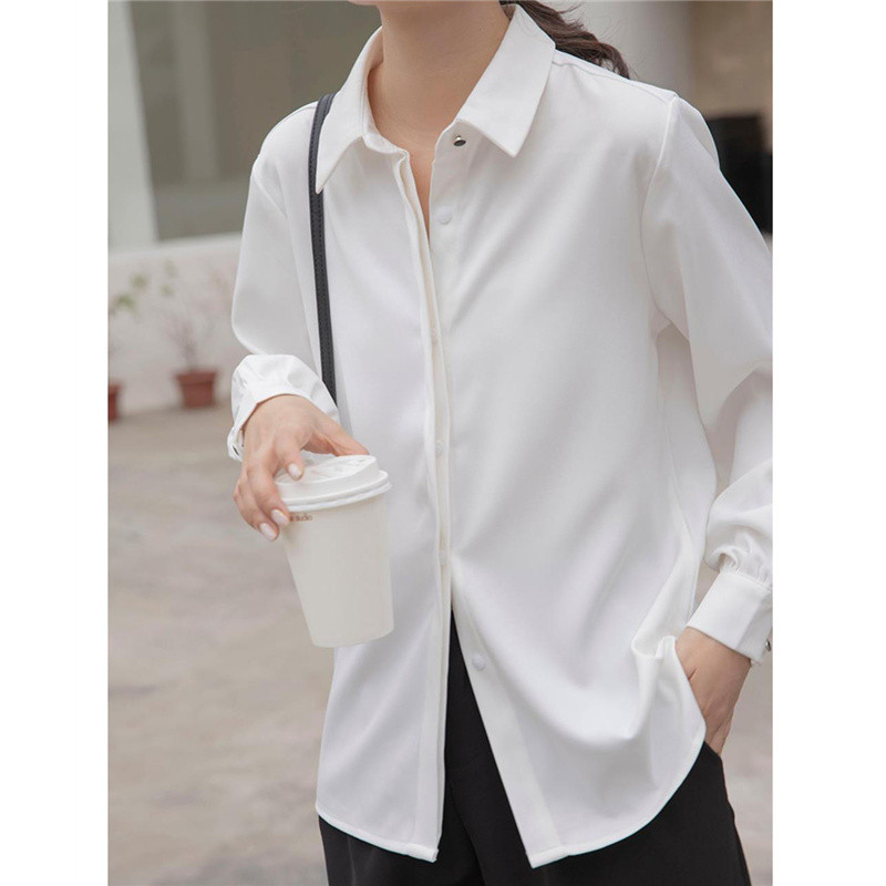 Aelegantmis Мека офис дамска бяла риза за жени Блуза с отложна яка OL Женска блуза с дизайн на копчета Femme Топове Нови