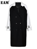 [EAM] Naiste musta värvi plokk, suur kaevikus uus rev, pikkade varrukatega, lahtiselt liibuv tuulepluus, mood kevad-sügis 2023 1DF328401