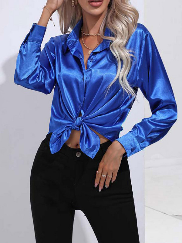 2023. aasta kevadsuvi satiinsärk Naiste pikkade varrukatega särk Naiste pluusid lahtiste nööpidega naiste särgid