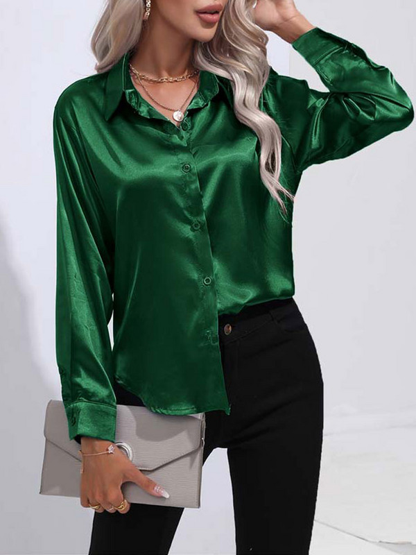 2023. aasta kevadsuvi satiinsärk Naiste pikkade varrukatega särk Naiste pluusid lahtiste nööpidega naiste särgid