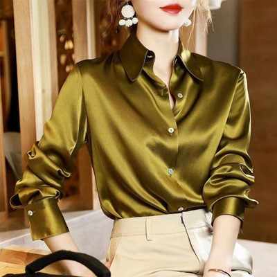 Modna satenska svilena košulja na kopčanje Vintage bluza Ženska top ženska majica dugih rukava Ženske široke ulične košulje Blusa Feminina Elegante