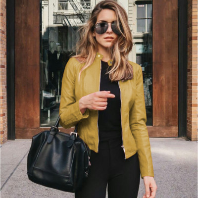 Γυναικείο Fashion Casual Jacket 2023 Φθινοπωρινή τάση Νέο παλτό μονόχρωμο φερμουάρ PU Δερμάτινο μπουφάν Commuter Chic and Elegant Lady Y2k