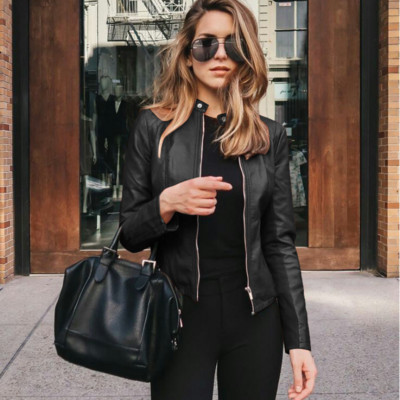 Γυναικείο Fashion Casual Jacket 2023 Φθινοπωρινή τάση Νέο παλτό μονόχρωμο φερμουάρ PU Δερμάτινο μπουφάν Commuter Chic and Elegant Lady Y2k