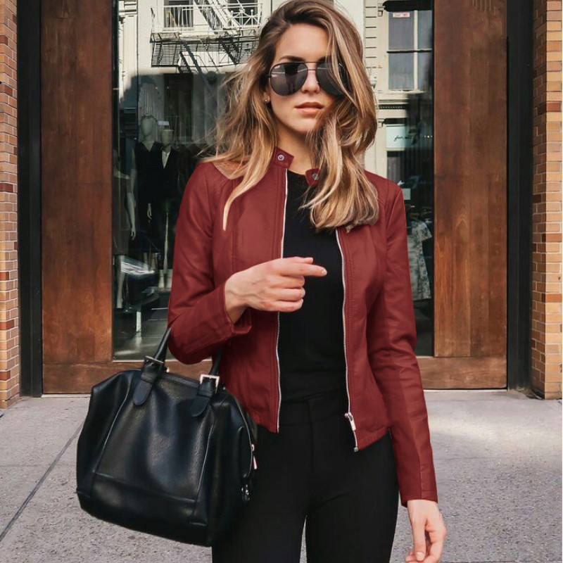 Дамско модно ежедневно яке 2023 Есенна тенденция Ново палто Едноцветно яке с цип PU кожа Шик и елегантна дама Y2k