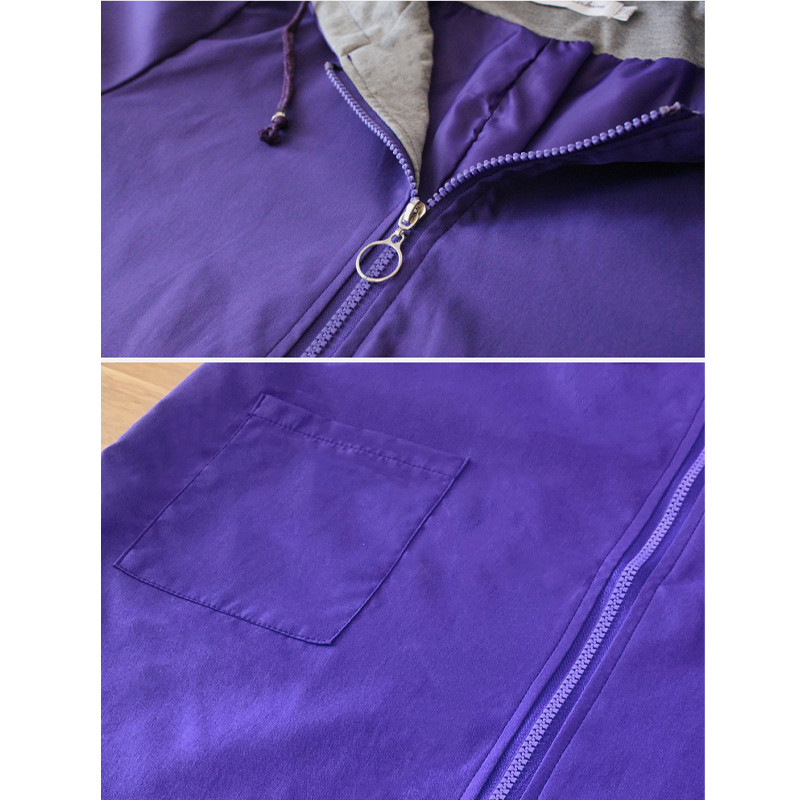 YISOLIFE Дамско яке с качулка Ветровка с пълен цип Свободен тренч Палта със средна дължина Едноцветни прости якета