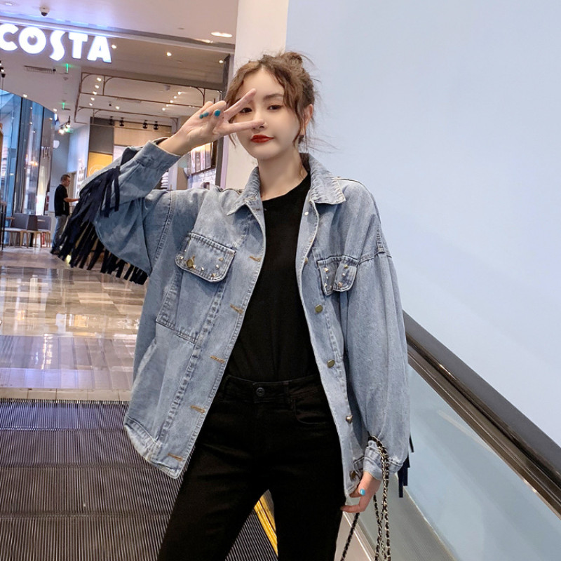 Ženska traper jakna Jesen 2023. Nova traper košulja s izvezenim resicama Ženski široki ležerni kaputi Trendovski dizajn Korejska verzija Y2K