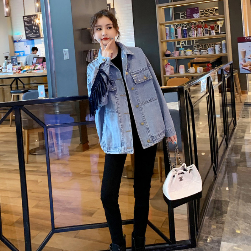 Ženska traper jakna Jesen 2023. Nova traper košulja s izvezenim resicama Ženski široki ležerni kaputi Trendovski dizajn Korejska verzija Y2K