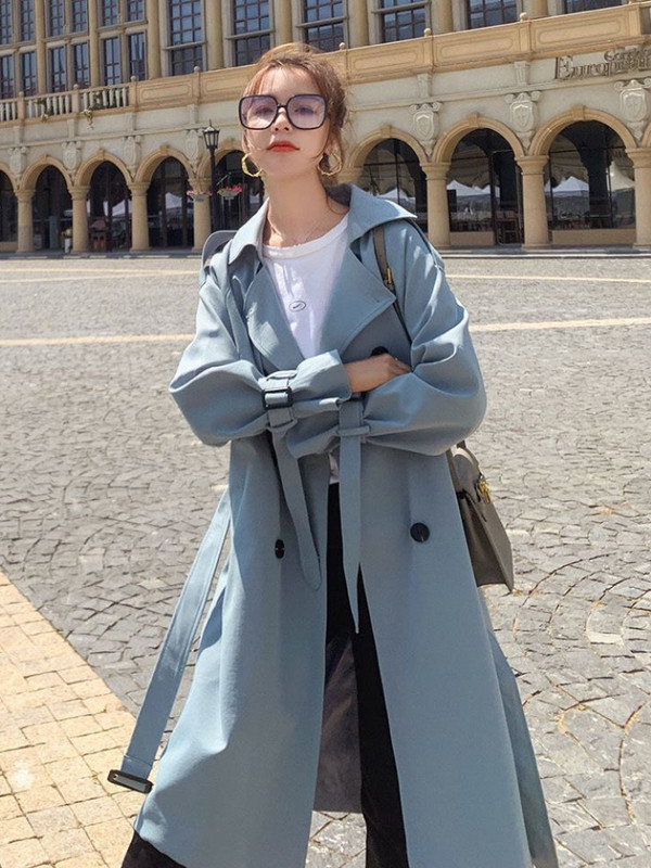 Тренч Дамско облекло Миди якета Свободен тренч Пролет Есен Ново палто Ветровка в английски стил Модни горнища с дълъг ръкав