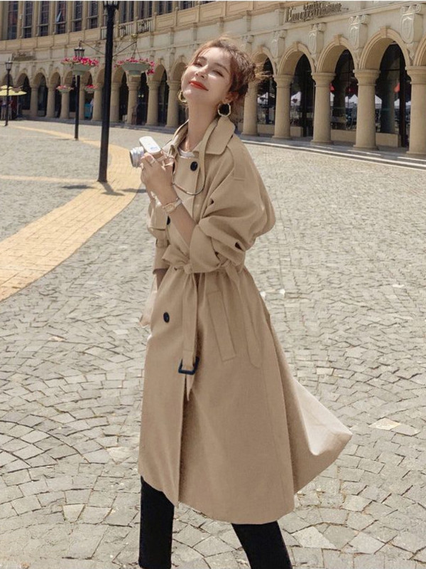 Тренч Дамско облекло Миди якета Свободен тренч Пролет Есен Ново палто Ветровка в английски стил Модни горнища с дълъг ръкав