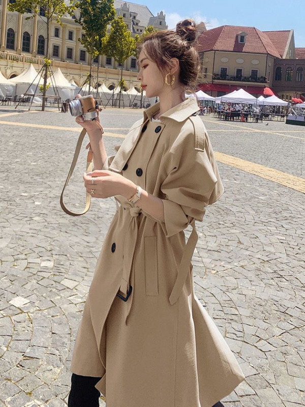 Тренч Дамско облекло Миди якета Свободен тренч Пролет Есен Ново палто Ветровка в английски стил Модни горнища с дълъг ръкав