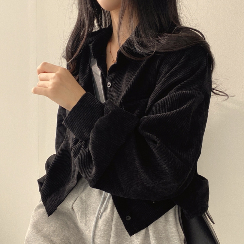 2023 Есенно ретро свободно рипсено кадифено яке Удобно удебелено универсално горнище с дълъг ръкав Дамско шикозно късо палто