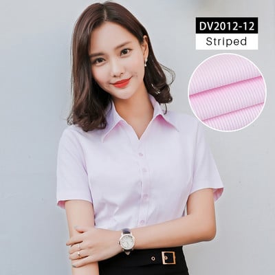 Дамски ризи с V-образно деколте и къс ръкав Дамска офис официална риза Блуза за жени Раирани/едноцветни женски социални блузи Топове Blusas