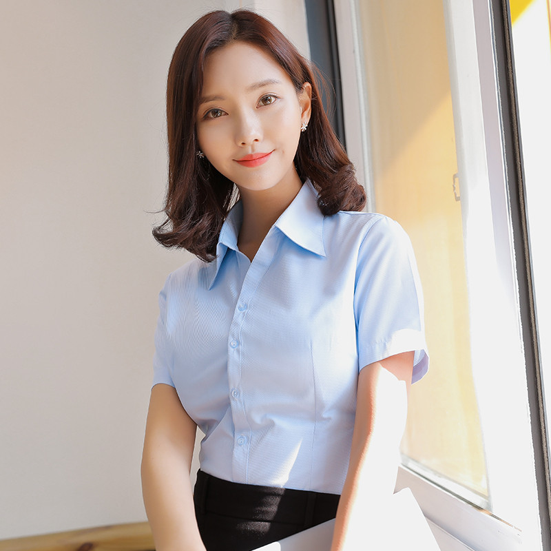 Дамски ризи с V-образно деколте и къс ръкав Дамска офис официална риза Блуза за жени Раирани/едноцветни женски социални блузи Топове Blusas