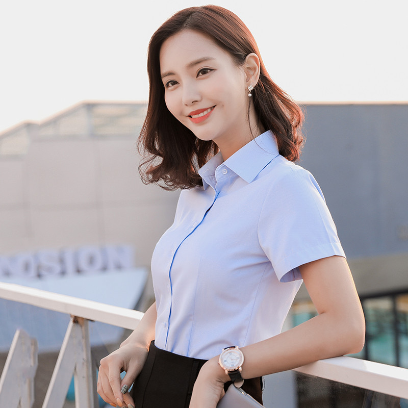 Дамски ризи с V-образно деколте и къс ръкав Дамска офис официална риза Блуза за жени Раирани/едноцветни женски социални блузи Топове Blusas