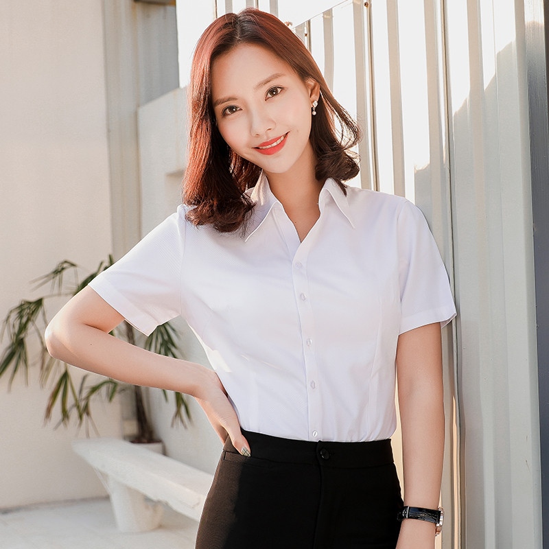 Дамски ризи с V-образно деколте и къс ръкав Дамска офис официална риза Блуза за жени Раирани/едноцветни женски социални блузи Топове Blusas