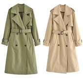 Ženski elegantni kaki široki dugi trenč kaput 2023. Proljeće 2023. Ženske jednobojne jakne s remenom s dvostrukim kopčanjem Ženska vrhunska odjeća