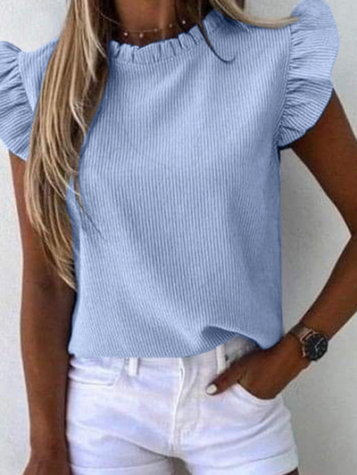 2023 ZANZEA Γυναικείο πουκάμισο με ριγέ στάμπα σε V λαιμόκοψη Νέα μόδα αμάνικη μπλούζα Bohemian Ruffles Chemise Γυναικεία casual γιορτινά μπλουζάκια