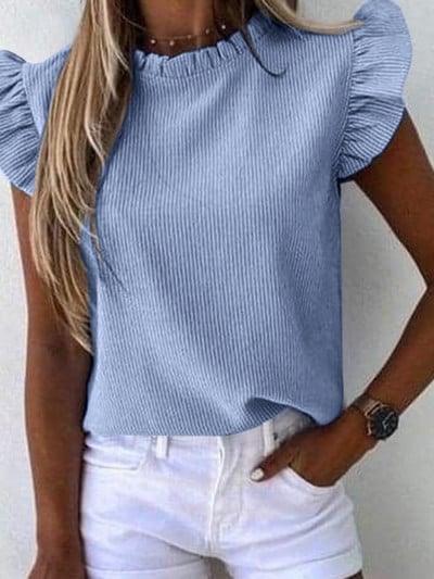 2023 ZANZEA Γυναικείο πουκάμισο με ριγέ στάμπα σε V λαιμόκοψη Νέα μόδα αμάνικη μπλούζα Bohemian Ruffles Chemise Γυναικεία casual γιορτινά μπλουζάκια