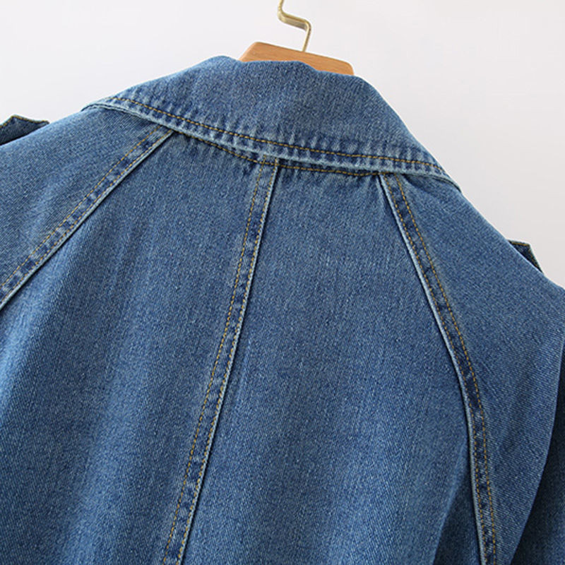 Дънкови тренчи Дамски есен 2022 Ново памучно дънково връхно облекло Колан Свободна дълга ветровка Ежедневно горно палто Женско облекло