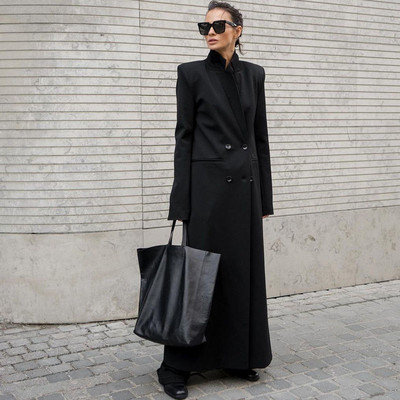 SuperAen пролетен и есенен ретро стил Черен тънък двуреден костюм Ветровка с яка OL Тренчи