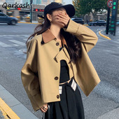 Укорочени тренчкоти Дамски широки модни дрехи High Street Vintage Temper Британски стил Дамски просто цип Ежедневни ветроустойчиви