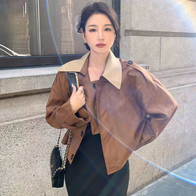 Укорочени тренчкоти Дамски широки модни дрехи High Street Vintage Temper Британски стил Дамски просто цип Ежедневни ветроустойчиви