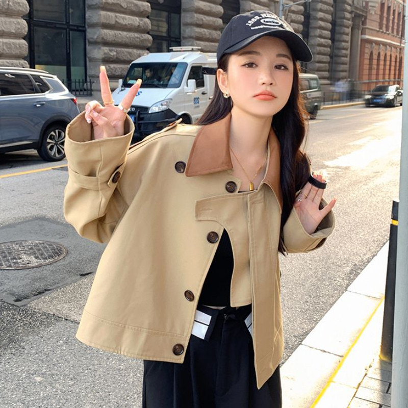 Укорочени тренчкоти Дамски широки модни дрехи High Street Vintage Temper Британски стил Дамски просто цип Ежедневни ветроустойчиви