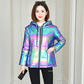 Rainbow Glossy 5XL пухени памучни парки Зимно яке Дамско водоустойчиво палто с качулка и цип 2023 Ново