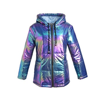 Rainbow Glossy 5XL Down Cotton Parkas Γυναικείο μπουφάν με κουκούλα Τσέπες με φερμουάρ Γυναικείο αδιάβροχο παλτό 2023 Νέο