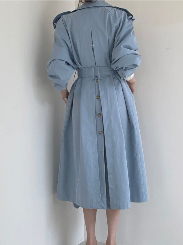 [EWQ] Елегантно дамско палто с колан и дълги ръкави, ветровка с отложна яка, 2023 г., пролетни тренчкоти с връзки, връхни дрехи 16Y5771