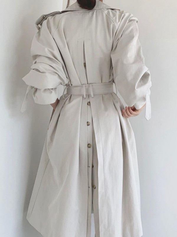 [EWQ] Елегантно дамско палто с колан и дълги ръкави, ветровка с отложна яка, 2023 г., пролетни тренчкоти с връзки, връхни дрехи 16Y5771