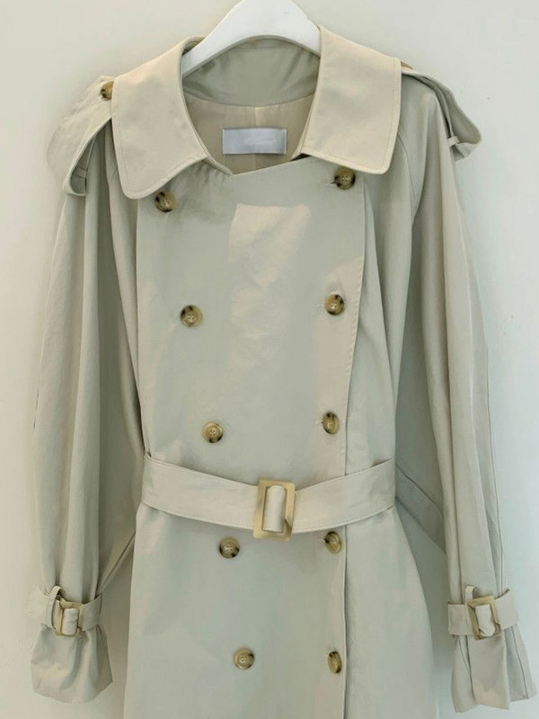 [EWQ] Елегантно дамско палто с колан и дълги ръкави, ветровка с отложна яка, 2023 г., пролетни тренчкоти с връзки, връхни дрехи 16Y5771