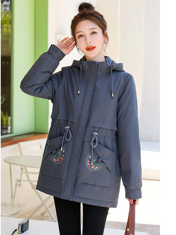 2023 Fashion Thicken Winter Hooded Parka Γυναικείο παλτό κέντημα με βαμβακερό τζάκετ Γυναικείο μπουφάν ζεστό παλτό