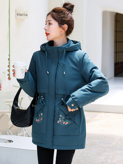 2023 Fashion Thicken Talve kapuutsiga Parka Naiste puuvillane polsterdatud jope tikandiga mantel Naiste puhvis jope soe mantel