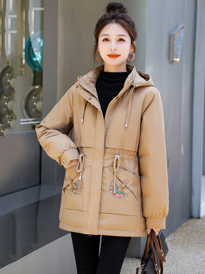 2023 Fashion Thicken Talve kapuutsiga Parka Naiste puuvillane polsterdatud jope tikandiga mantel Naiste puhvis jope soe mantel