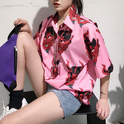 Gornji dijelovi ljetnih bluza Ženska gotička ulična odjeća Gornji dijelovi košulje s gumbima i ovratnikom Ženske ženske bluze za studente široke